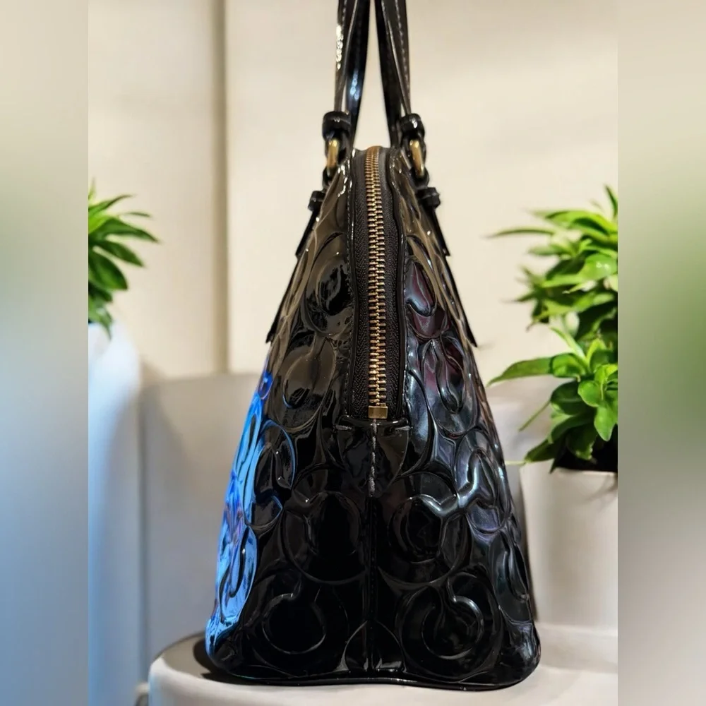 Coach Op Art Embossed Peyton Dome Patent Leather Satchel Tote F25705 EUC - Picture 11 of 13